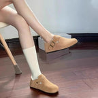 Damen bequeme Filzclogs mit weichem Kunstfellfutter und modischem Schnallenverschluss R&B