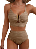 Damen Hochtaillierter Bikiniset mit Rippendetails R&B
