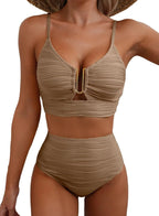 Damen Hochtaillierter Bikiniset mit Rippendetails R&B