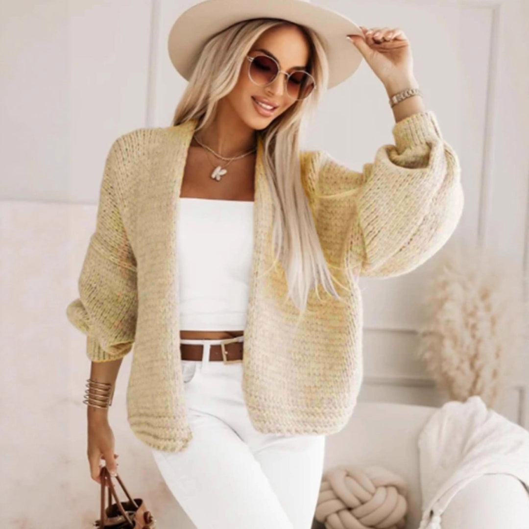 Damen stylische Strickjacke mit voluminösen Ärmeln und offenem Schnitt R&B