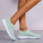 Damen Sportliche Slip-On Sneakers mit funkelndem Strassdesign