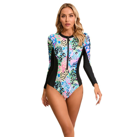 Damen Langarm-Schwimmanzug mit grafischem Design R&B