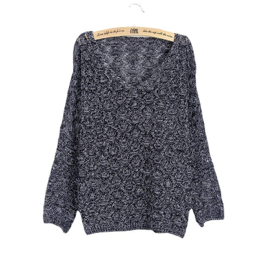 Damen Strickpullover mit V-Ausschnitt und luftiger Lochmusterung R&B