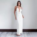 Damen Elegantes Maxikleid mit tiefem V-Ausschnitt und schmalem Design R&B