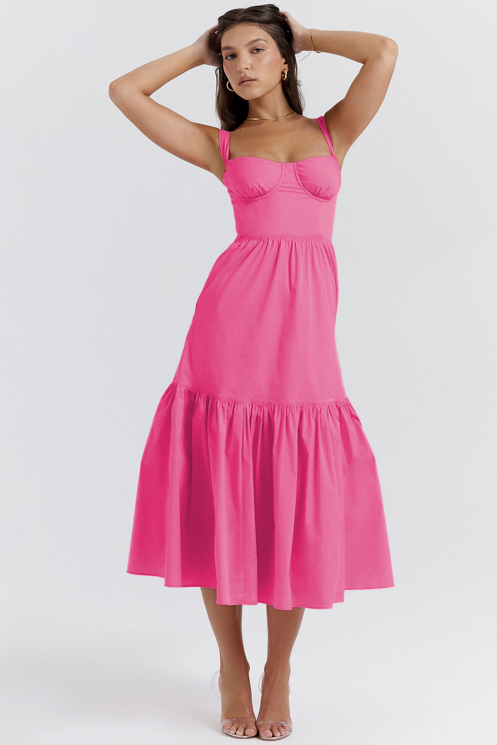 Damen Floral Maxikleid mit schulterfreiem Design und voluminösem Rock R&B