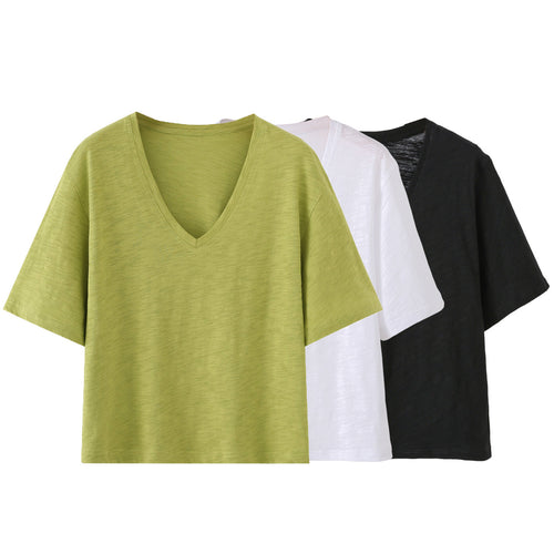Damen V-Ausschnitt T-Shirt aus hochwertiger Baumwolle mit lässigem Schnitt R&B