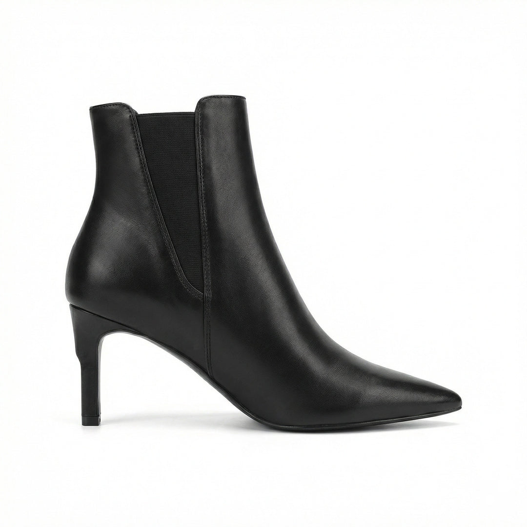 Damen elegante knöchelhohe Stiefelette aus Lederoptik mit spitz zulaufender Zehenpartie elastischem Einsatz und komfortablem Absatz R&B