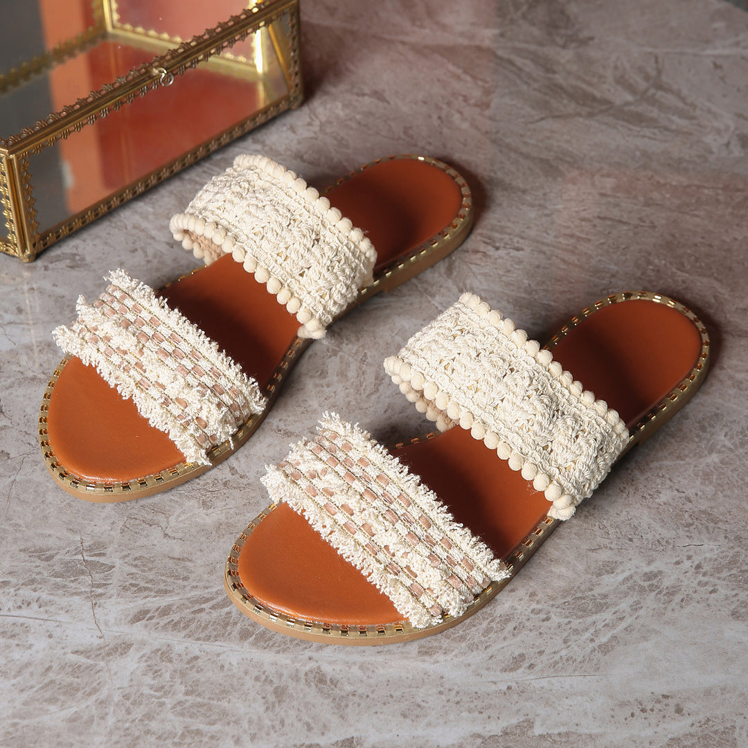 Damen Komfortable Flauscher-Sandalen mit eleganten Textilbändern R&B