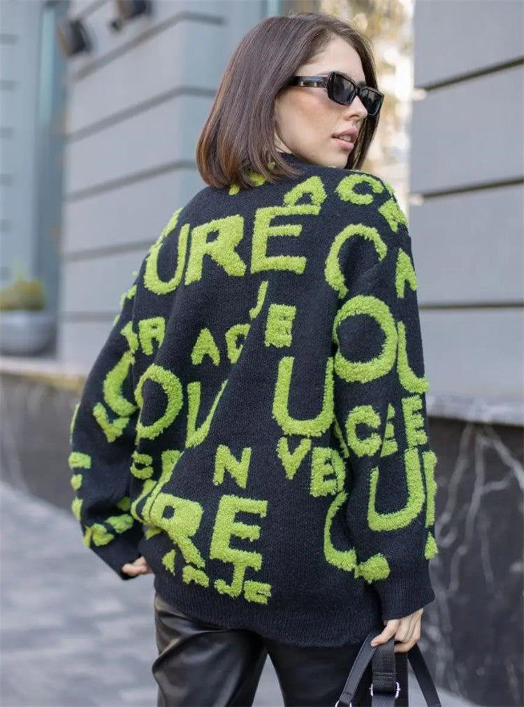Damen Oversized Strickpullover mit auffälligem Schriftzug und lässiger Passform R&B
