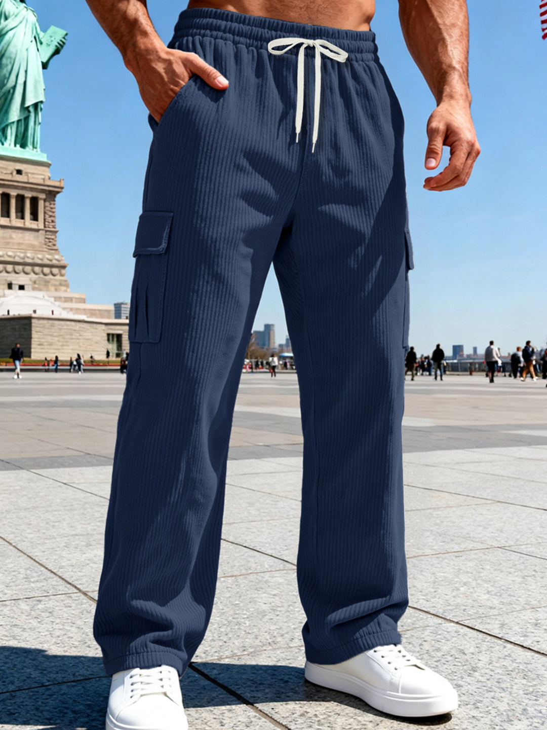 Herren nan gerippte Cargo-Jogginghose mit elastischem Tunnelzugbund und seitlichen Pattentaschen R&B