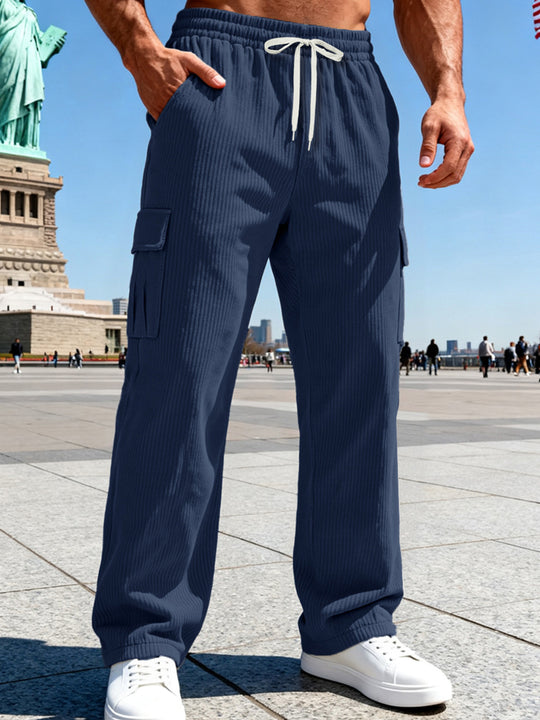 Herren nan gerippte Cargo-Jogginghose mit elastischem Tunnelzugbund und seitlichen Pattentaschen R&B