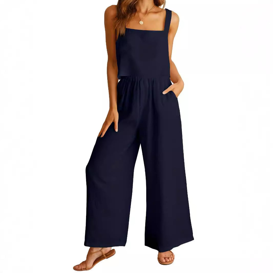 Damen Weit geschnittener Jumpsuit mit modischem Oberteil und praktischen Taschen R&B