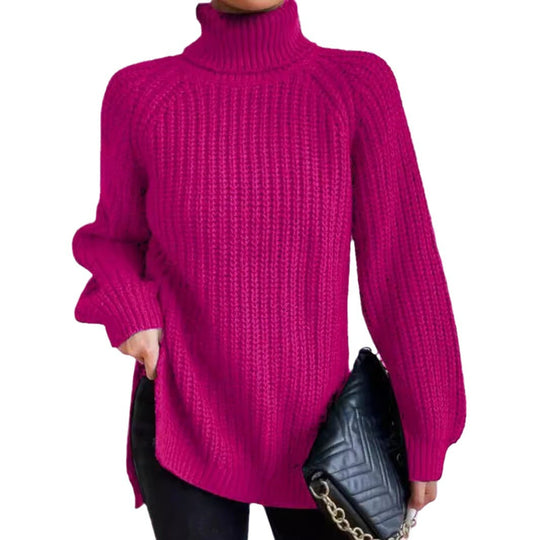 Damen Strickpullover mit hohem Kragen und strukturiertem Wabenmuster R&B