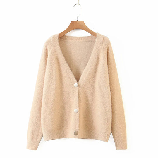 Damen Kuschelige Strickjacke mit Knopfdetails und weit geschnittenem Design R&B