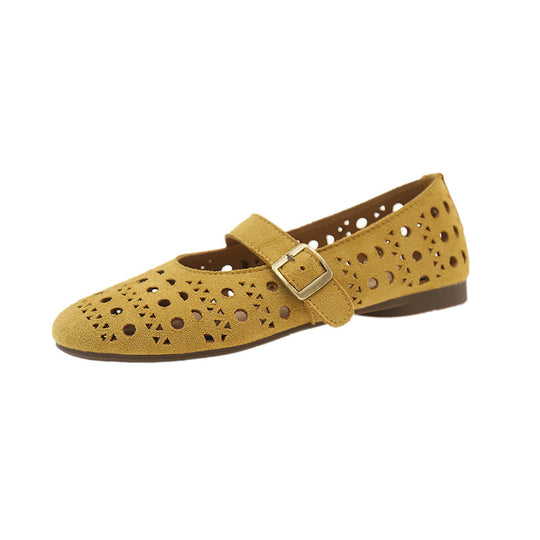 Damen Ballerinas mit romantischem Lochmuster und verstellbarem Riemen R&B