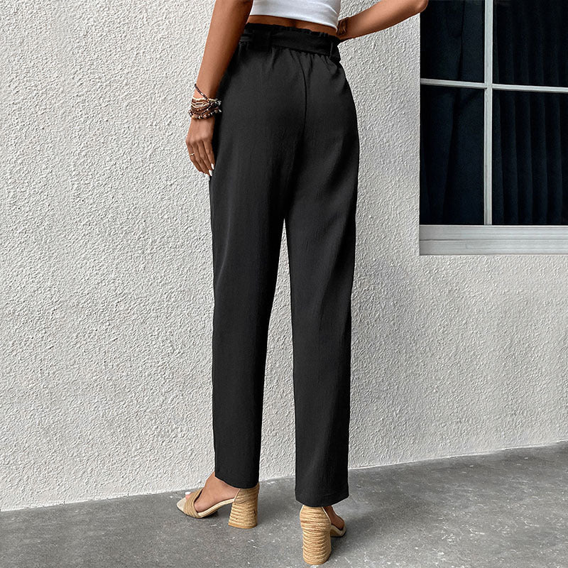 Damen Hochtaillierte Stoffhose mit bequemen Bindegürtel R&B
