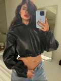 Damen Modische cropped Kunstlederjacke R&B