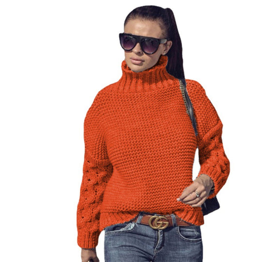 Damen Strickpullover mit hochstehendem Kragen und strukturiertem Ärmeldesign R&B