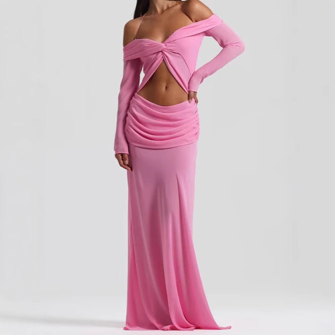 Damen Maxikleid mit raffiniertem Cut-Out-Design und eleganter Drapierung R&B
