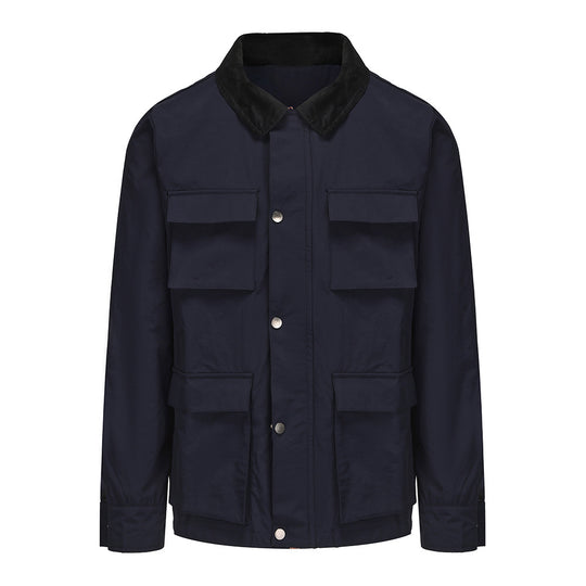 Herren modische Utility-Jacke mit mehreren praktischen Taschen und Kunstfellkragen R&B