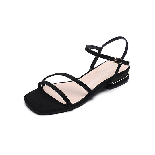 Damen Elegante Fußbett-Sandalen mit dünnen Riemen und modischem Blockabsatz R&B