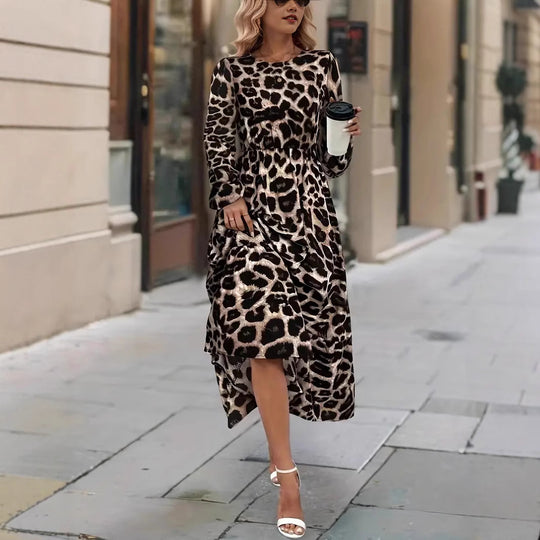 Damen Maxikleid mit modernem Leopardenmuster R&B