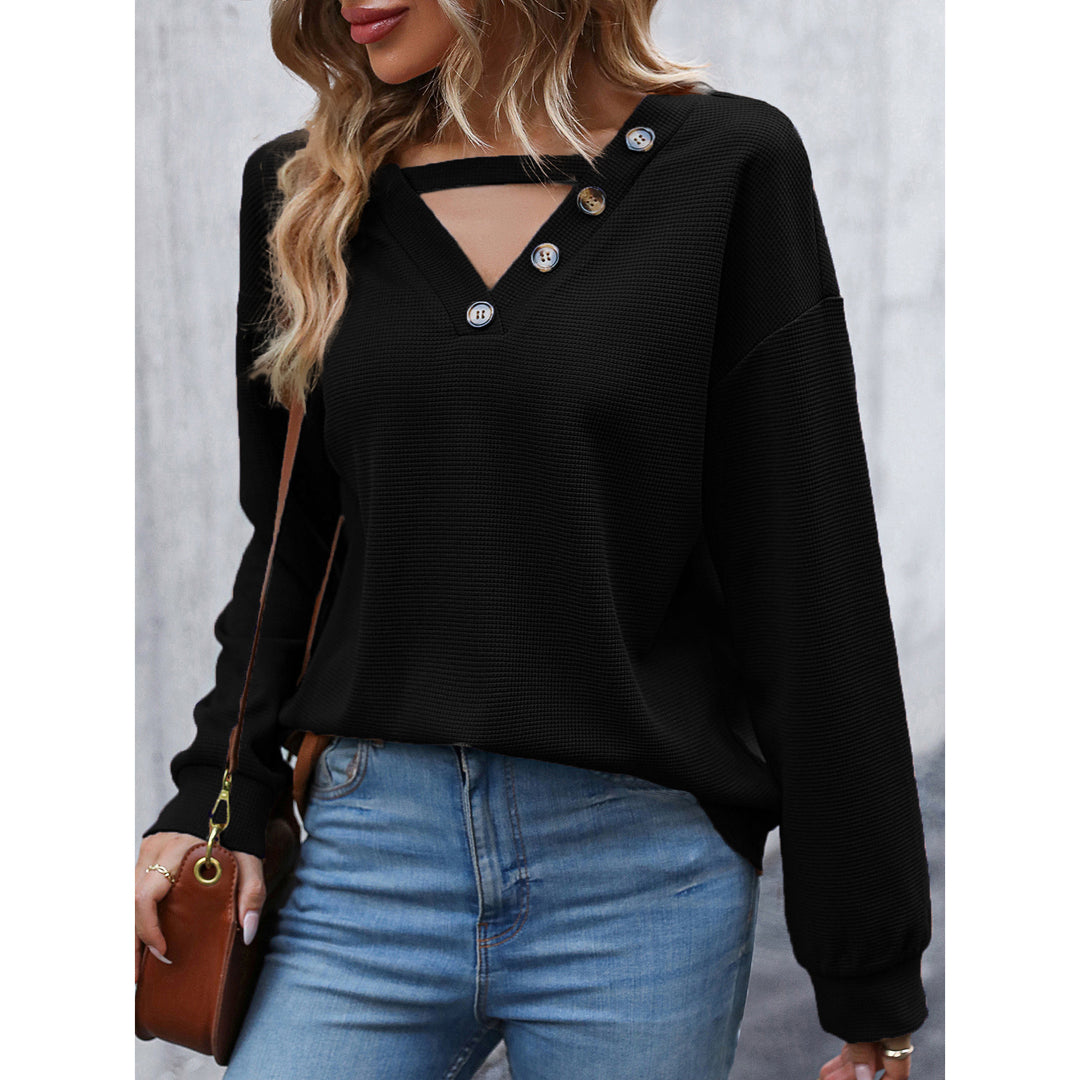 Damen Lässiger Hoodie mit dekorativen Knöpfen und tiefem V-Ausschnitt R&B