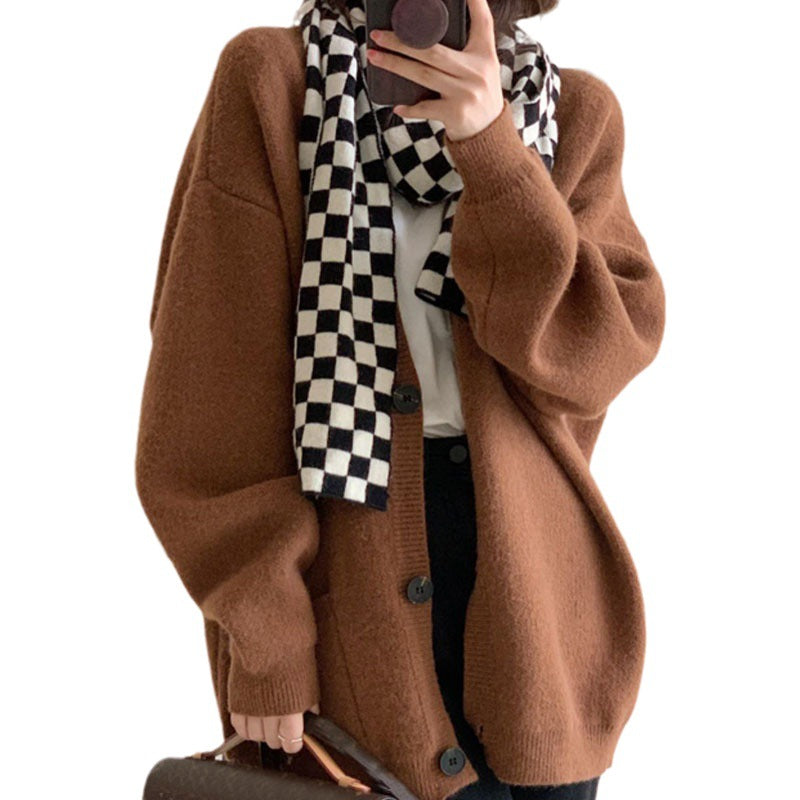 Damen Großer, bequemer Strickcardigan mit Knöpfen und Taschen R&B