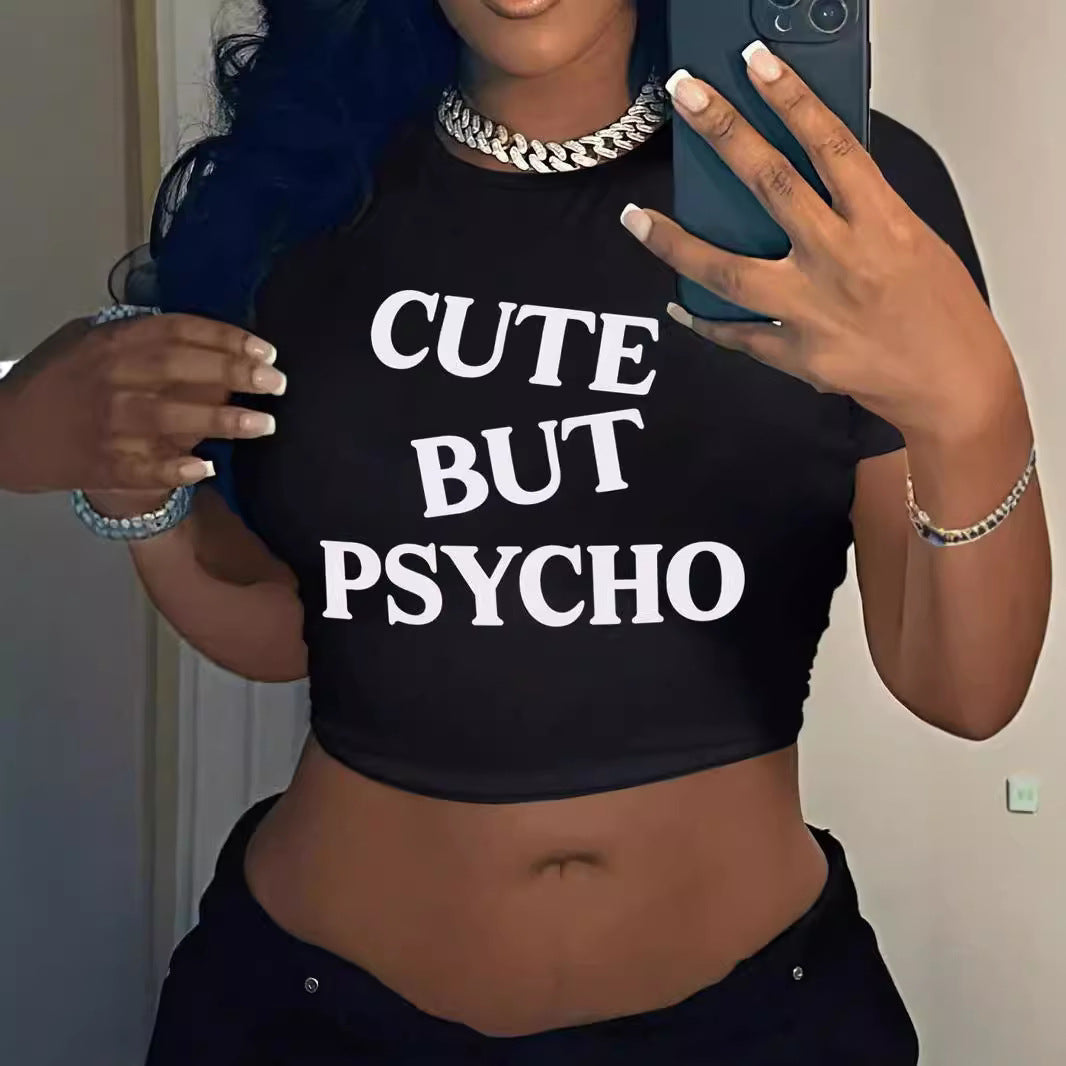 Damen Crop-T-Shirt mit inspirierendem Aufdruck und figurbetontem Schnitt R&B