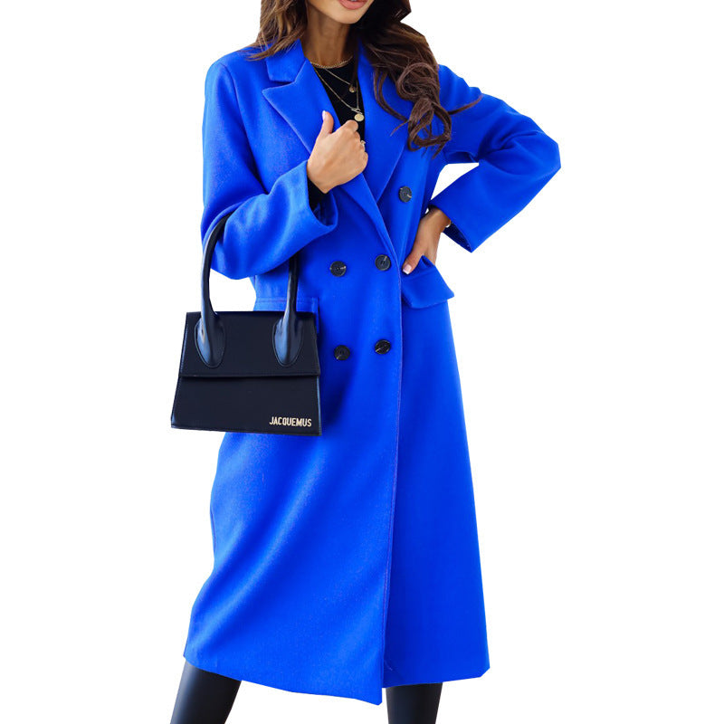 Damen Eleganter Doppelt-gesetzter Wollmantel mit Taschen R&B