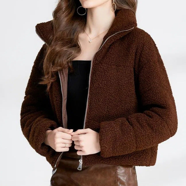 Damen Gemütliche Teddyjacke mit hohem Kragen R&B