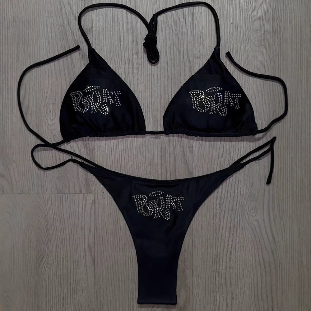 Damen Bikini-Set mit glitzerndem Druck und verstellbaren Trägern R&B