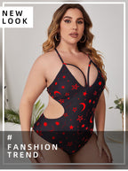 Damen Einteiler Badeanzug mit modischem Cut-Out-Design und Sternenmuster R&B