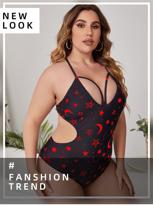 Damen Einteiler Badeanzug mit modischem Cut-Out-Design und Sternenmuster R&B