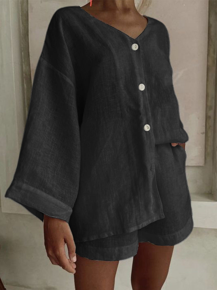 Damen lässiges Set mit weit geschnittenem Oberteil und Shorts