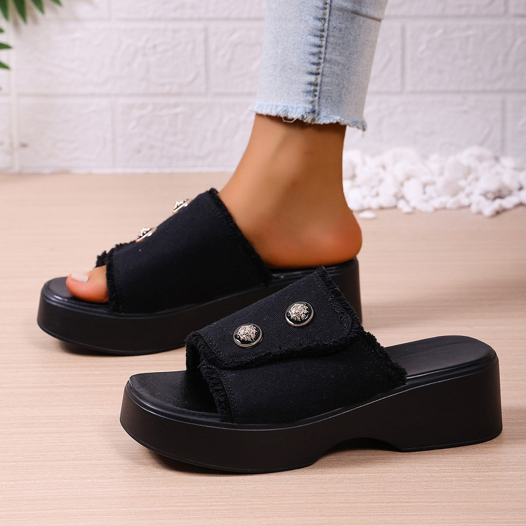 Damen Modische Clogs mit Kunstfellbesatz und dicker Sohle R&B