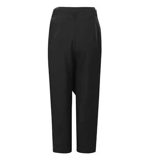 Damen nan Wickelhose aus Leinenmix mit hohem Taillenbund, überlappender Vorderseite und großzügiger Eingrifftasche R&B