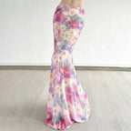 Damen Fließender Maxirock mit floralem Design und schwingendem Saum R&B