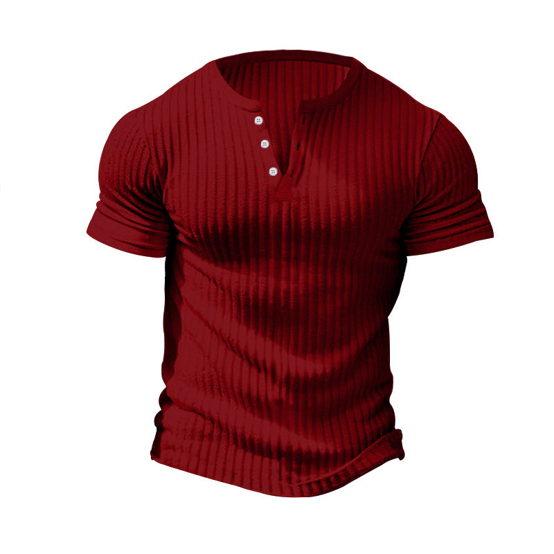 Herren Kurzarm Henley-T-Shirt mit strukturierter Oberfläche R&B