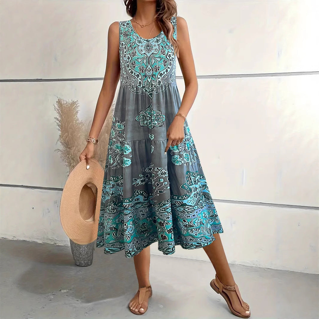 Damen Maxi-Kleid mit verspieltem Ethnomuster und schwingendem Schnitt R&B