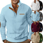 Herren nan strukturierter Strickpullover mit Stehkragen, Knopfleiste und Ellenbogenpatches R&B