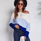Damen Off-Shoulder Strickpullover mit modernen Farbblock-Design R&B