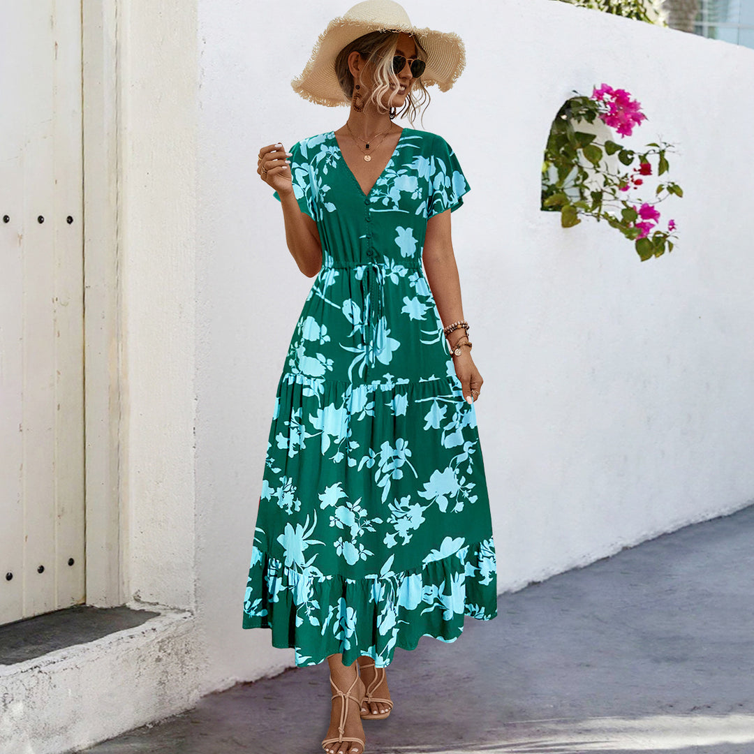 Damen Sommerliches Maxikleid mit floralen Akzenten und fließendem Rock R&B