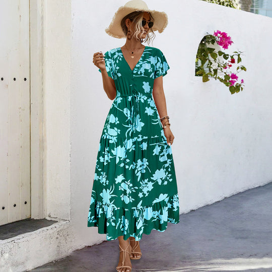 Damen Sommerliches Maxikleid mit floralen Akzenten und fließendem Rock R&B
