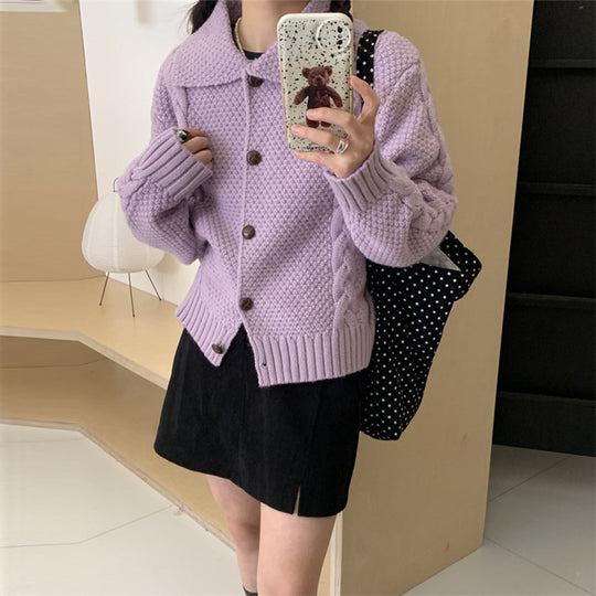 Damen Grobstrickjacke mit kontrastierenden Knöpfen und strukturiertem Design R&B