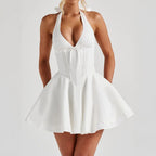 Damen Freizeitkleid mit tiefem V-Ausschnitt und Taillenbindung R&B