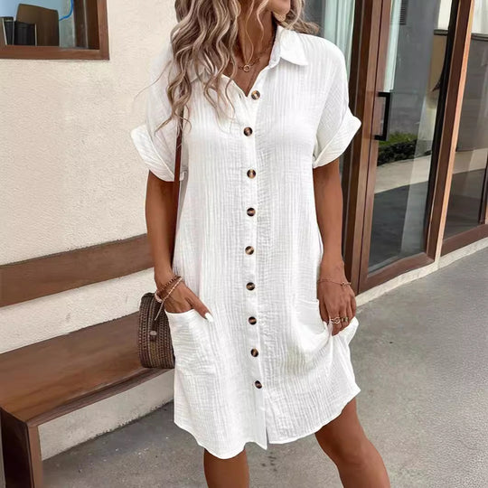 Damen Kurzarm Hemdkleid mit Knopfleiste und praktischen Taschen R&B