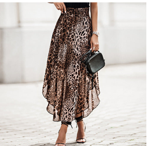 Damen Luftiger Maxirock mit asymmetrischem Saum im Leopardenmuster R&B