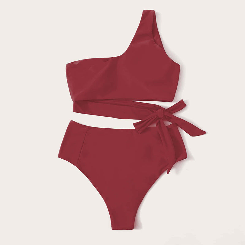 Damen Einseitiger Bikini-Set mit innovativem Wickel-Design und hohem Taillenschnitt R&B