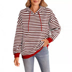 Damen gestreifter Kapuzenpullover mit stylischer Kängurutasche R&B